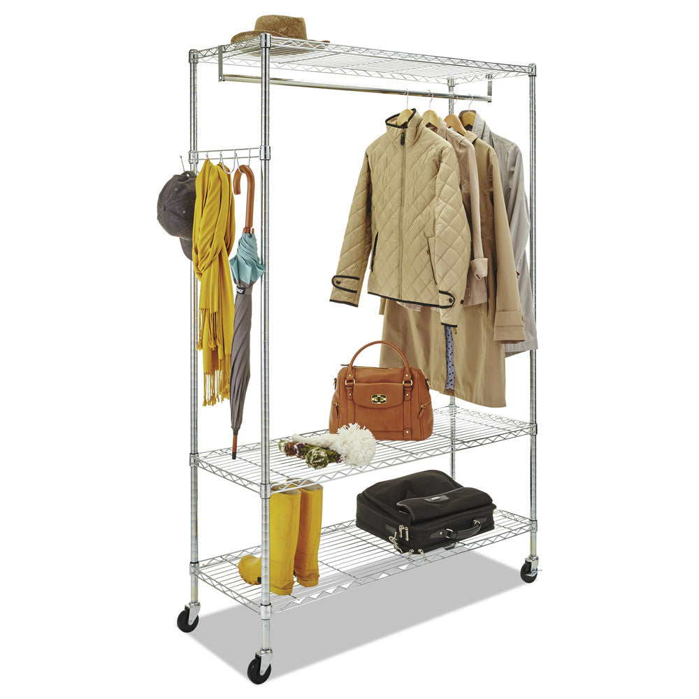 Alera ALEGR364818SR Wire Shelving Garment Rack， Coat Rack， Stand Alone Rack W/casters， Silver