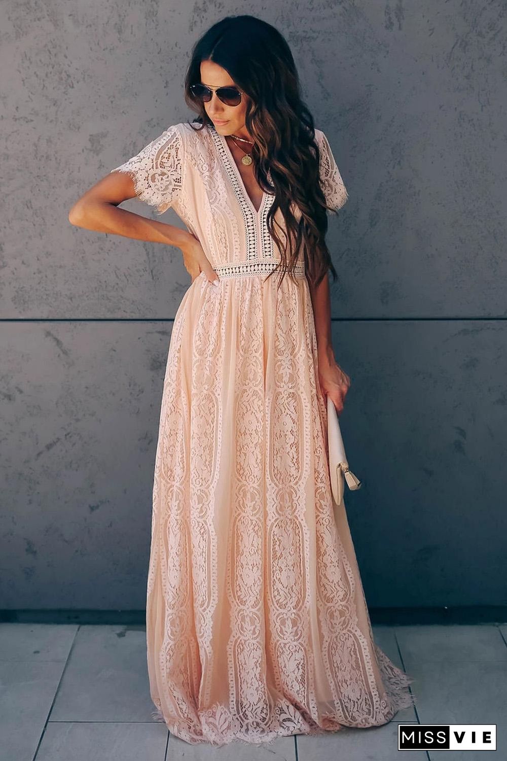 Pink Fill Your Heart Lace Maxi Dress