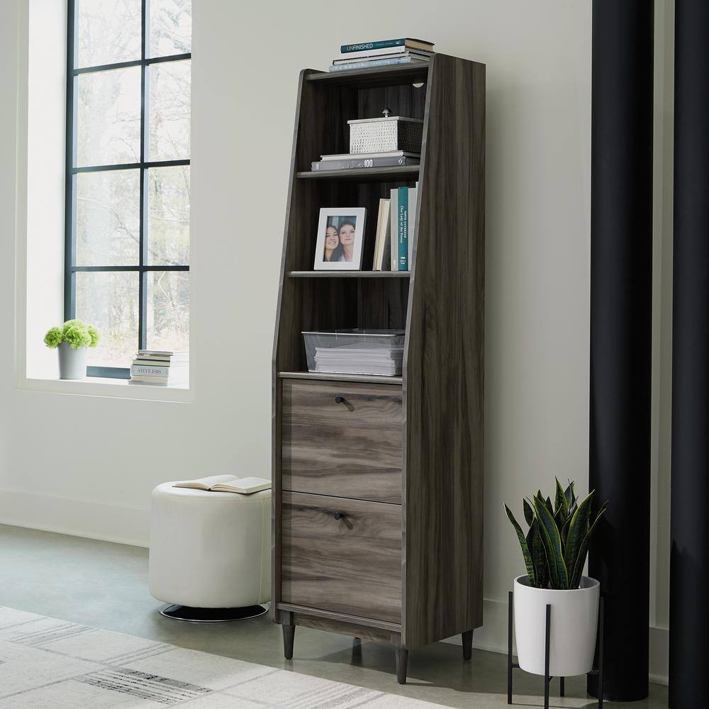 SAUDER Harvey Park 70.394 in. Jet Acacia 3-Shelf Accent Bookcase with File Storage 428187