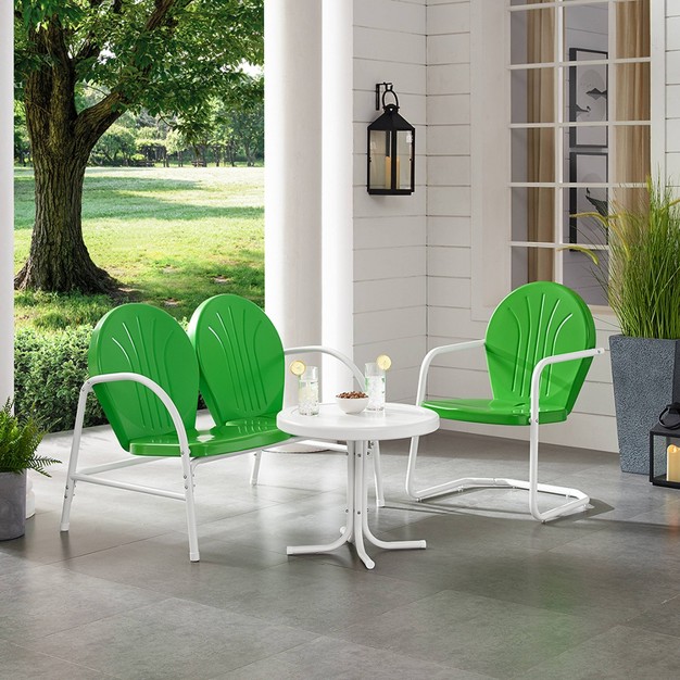 Griffith 3pc Outdoor Conversation Set With Loveseat Chair amp Accent Table Kelly Green Crosley