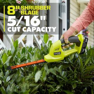 RYOBI ONE+ 18V Cordless Battery Grass Shear and Shrubber Trimmer with 1.3 Ah Battery and Charger P2910