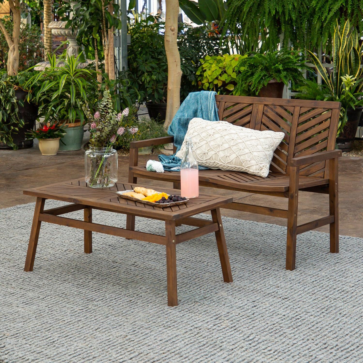 Ultimate Patio Wishlake 2 Piece Acacia Patio Conversation Set W/ 42 X 20 Inch Rectangular Table