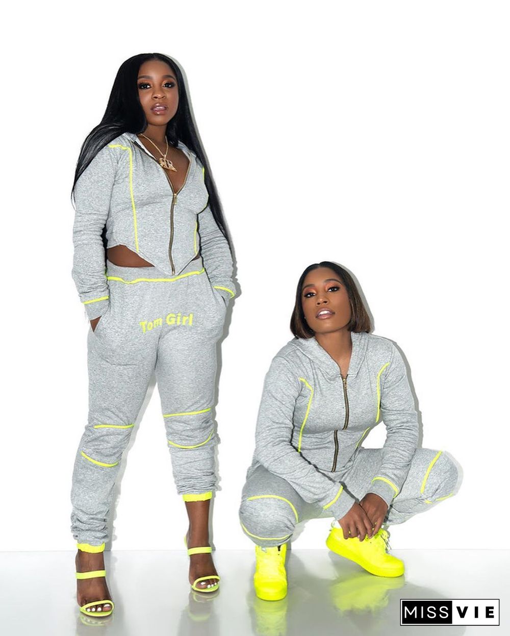 Stylish Patchwork Hooded Jacket Sweatpants Two-piece Set