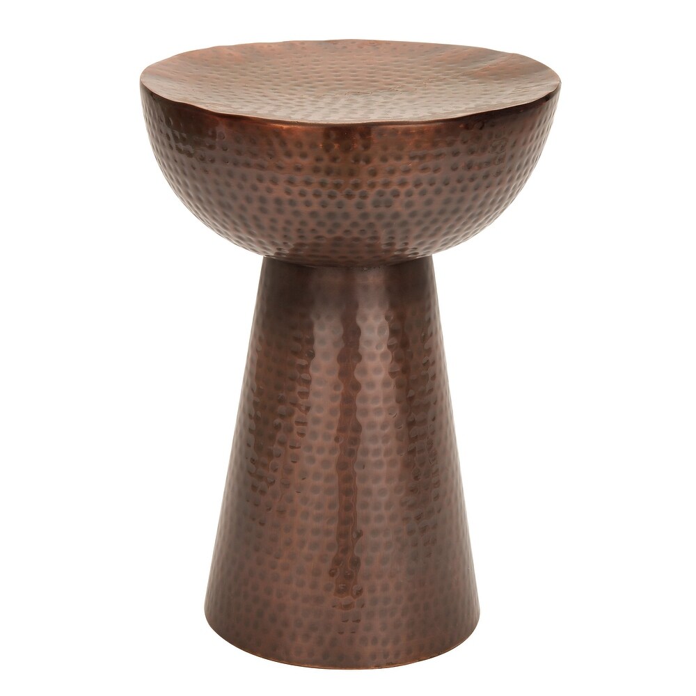 Bronze Metal Vintage Accent Table with Hammered Design
