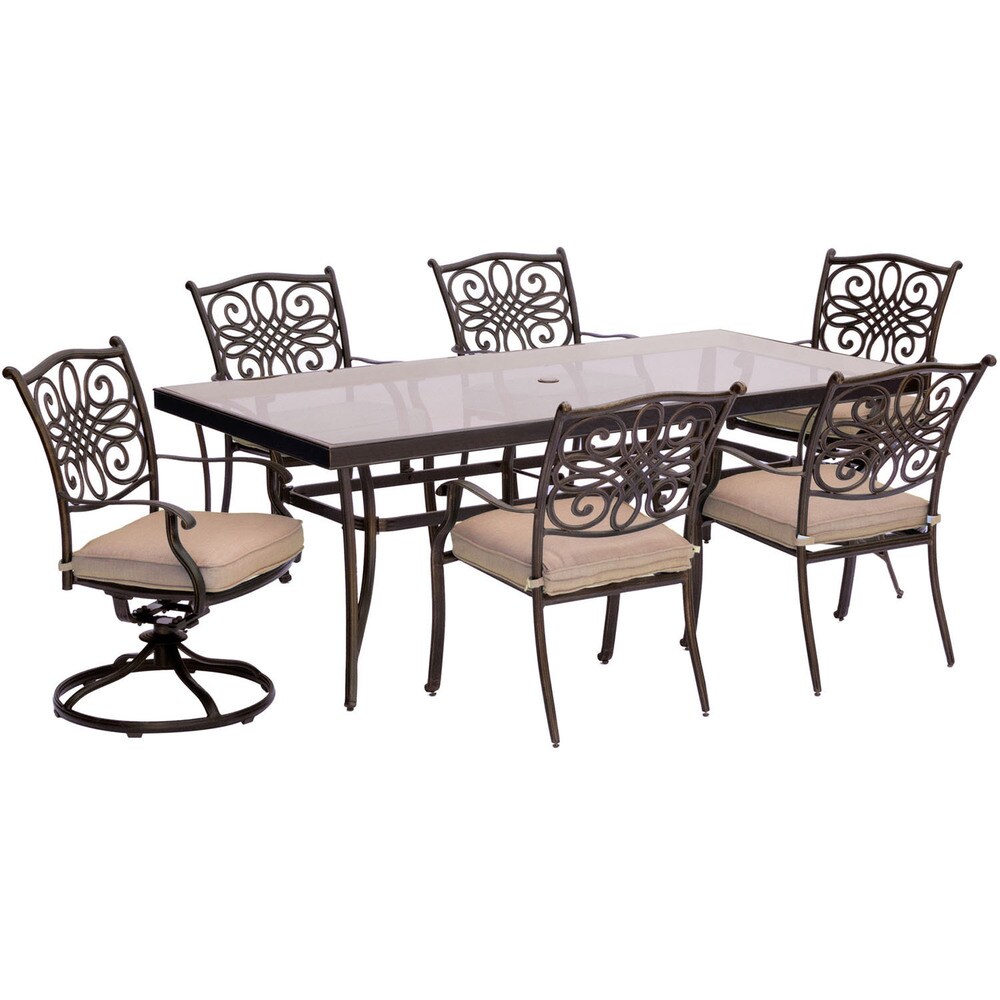 Hanover Traditions Tan Glass Top Extra Large Dining Table 7 Piece Dining Set