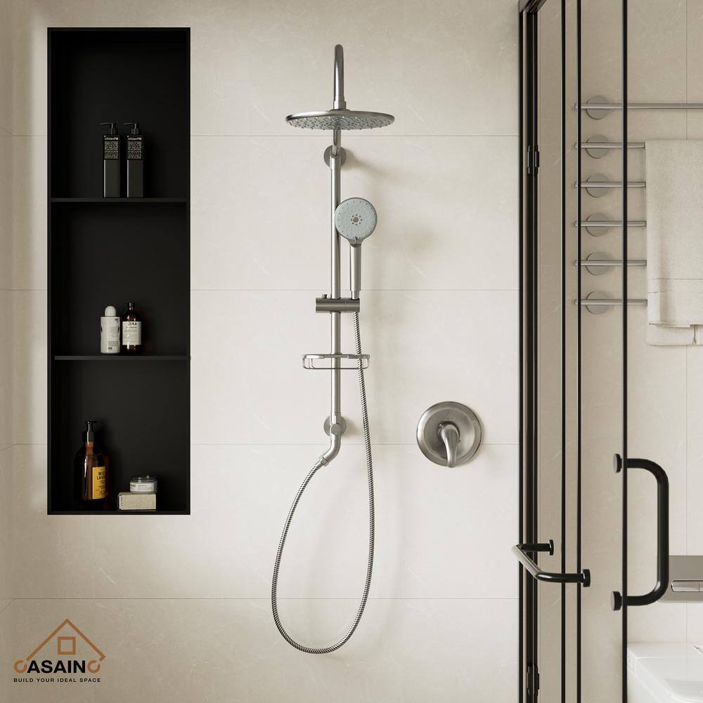 CASAINC 3-Spray Patterns 2.5GPM Round 10 in. Wall Bar Shower Kit with Hand Shower and Slide Bar in Brushed Nickel CS19S101BN