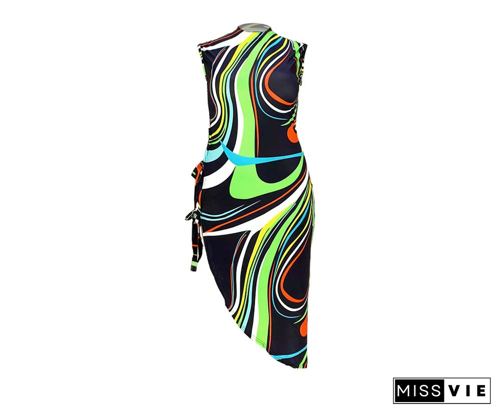 Colorful Striped Print Side Slit Bandage Maxi Dress