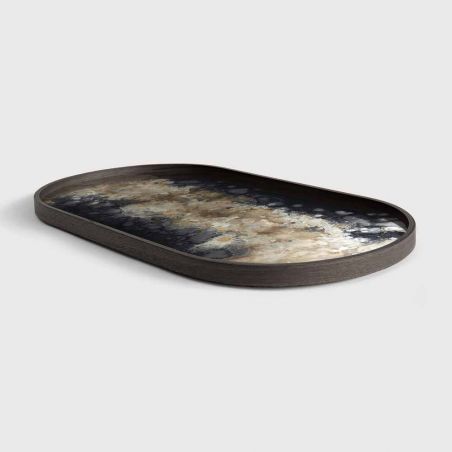 BLACK ORGANIC GLASS TRAY OVALE M