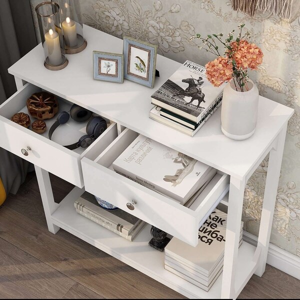 Console Table with 2 Drawers Entryway Couch Sofa Table with Storage Shelf Narrow Long Hallway Foyer Table for Living Room