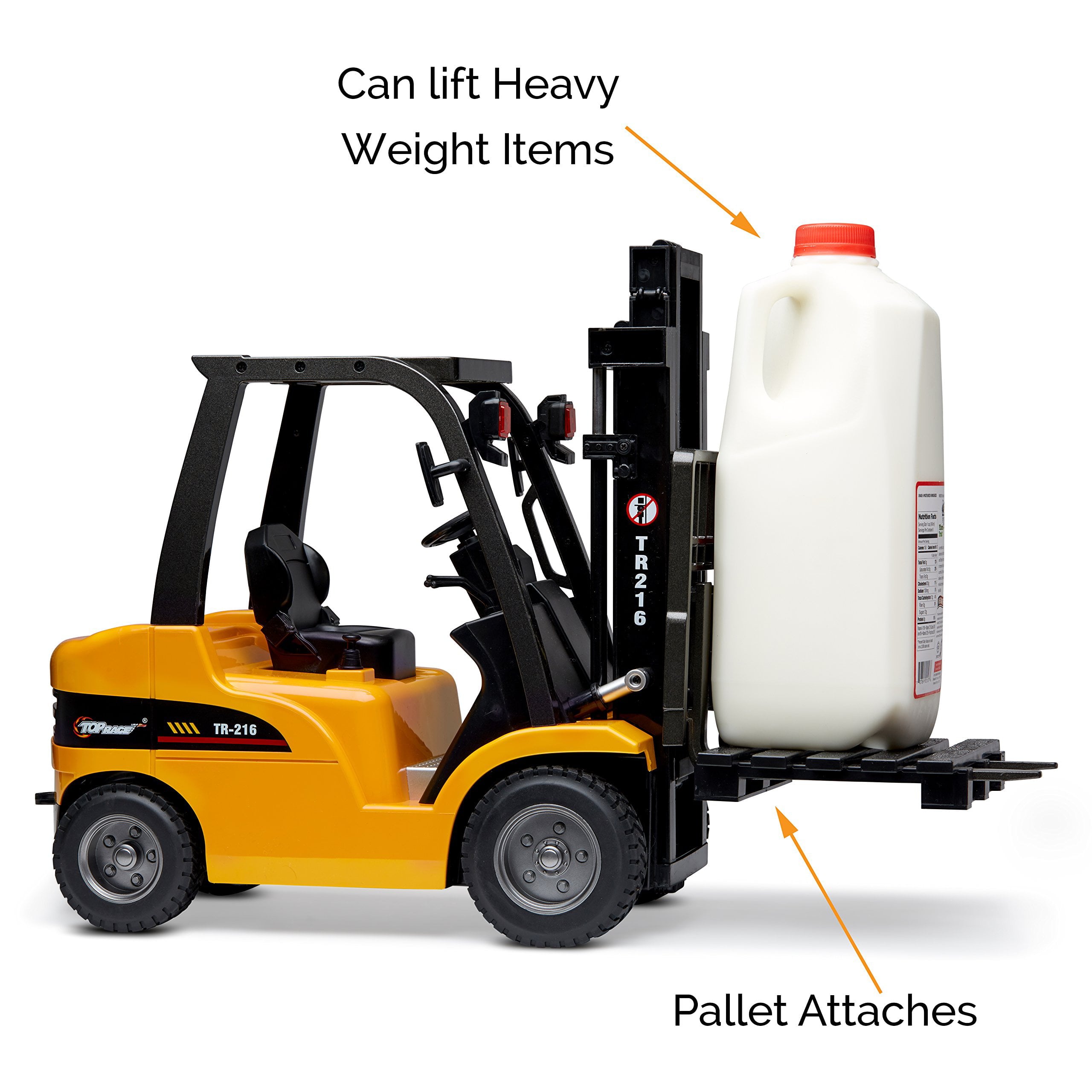 Top Race JUMBO Remote control forklift 13 Inch Tall， 8 Channel Full Functional Professional RC Forklift Construction Toys， High Powered Motors， 1:10 Scale - Heavy Metal - (TR-216)