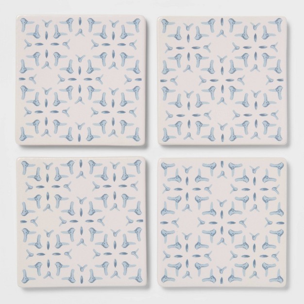 4pk Stoneware Stamp Coasters Light Blue