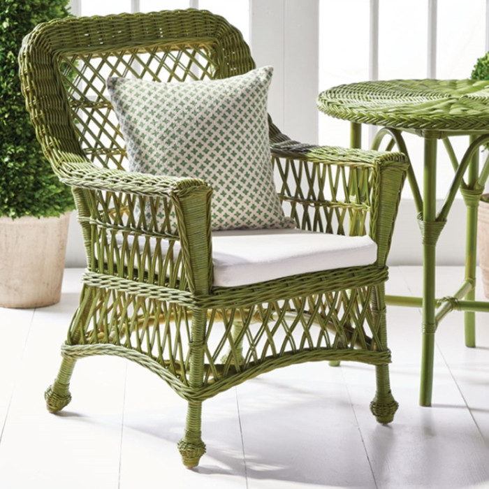 Vintage Style Classic Wicker Rattan Arm Chair Tropical Green With Cushion Woven   Tropical   Armchairs And Accent Chairs   by My Swanky Home  Houzz