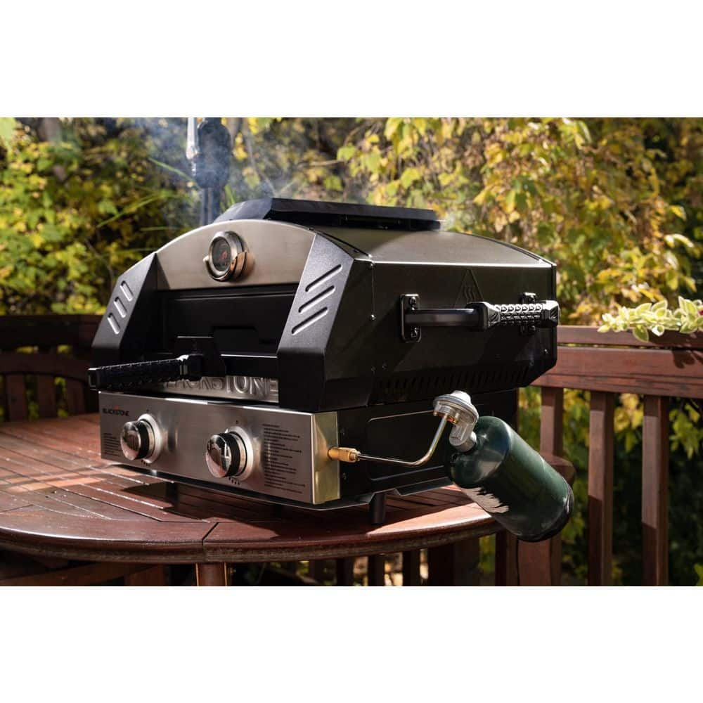 Blackstone Portable Propane Outdoor Pizza Oven in Stainless Steel and Black with 15 in. Cordierite Stone 6964