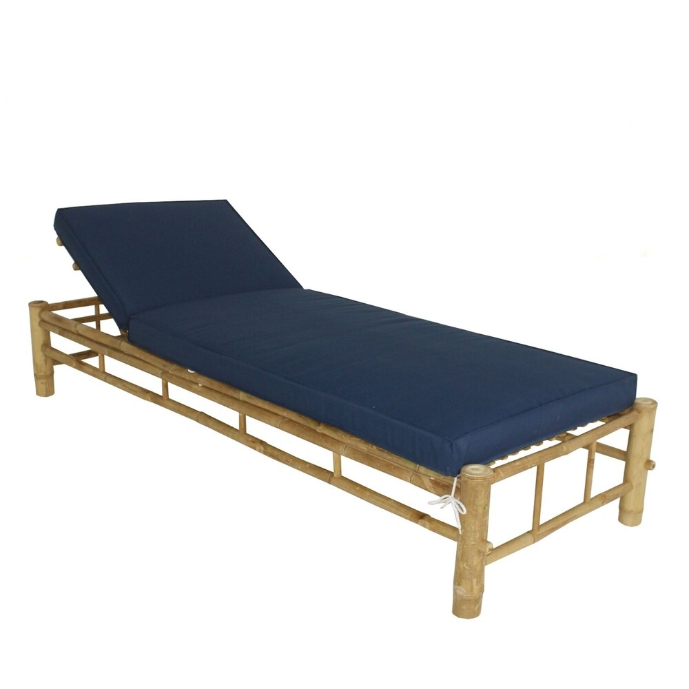 Bamboo Lounge Chair Adjustable Sun Lounger   Royal Blue Color With Navy Blue Mattress