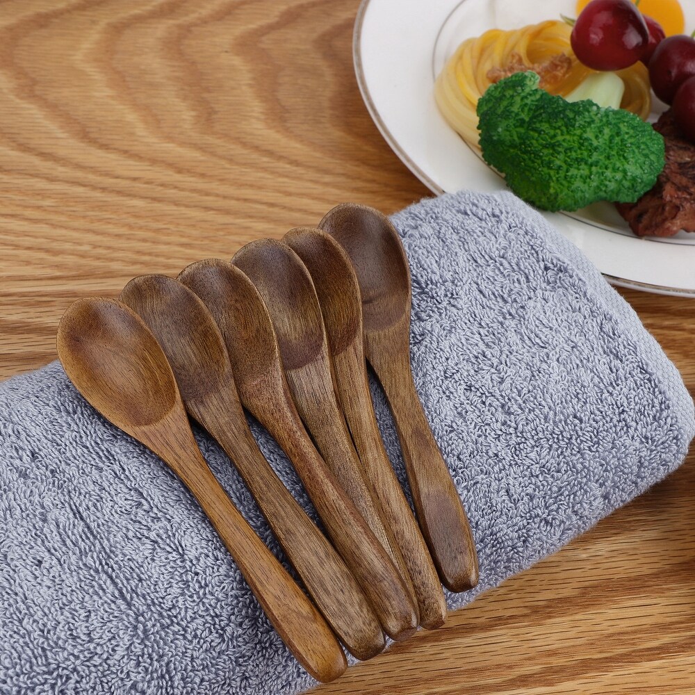 Wooden Spoons 6 Pcs Natural Grain Soup Spoon Salt Sugar Dinner Spoons 4.7\