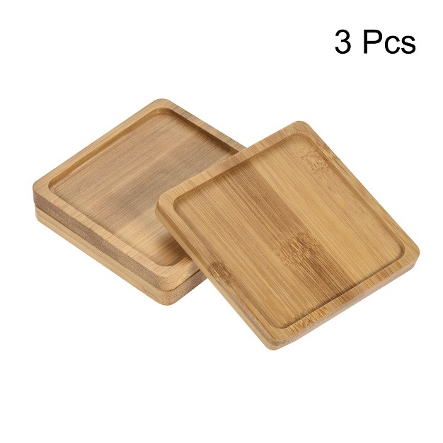 Unique Bargains Indoor Square Bamboo Planter Saucer Drip Tray Plant Drainage Trays 3 Pcs