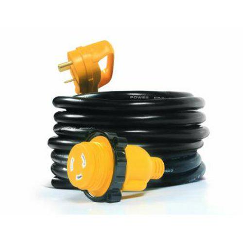 Camco Heavy-Duty RV Power Cord | Features Power Grip Handles | 30 Amp Standard Male x 30 Amp Locking Female | 25-Foot， Black and Yellow (55501)