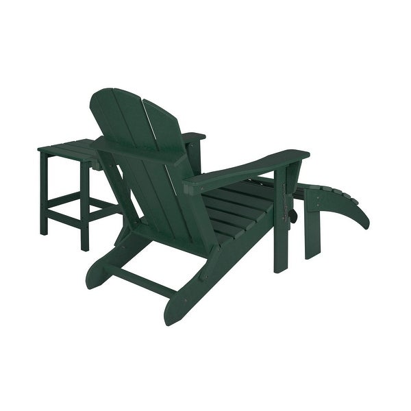 3-Piece Outdoor Adirondack Patio Chair with Ottoman and Side Table Set， Dark Green - Overstock - 37851974