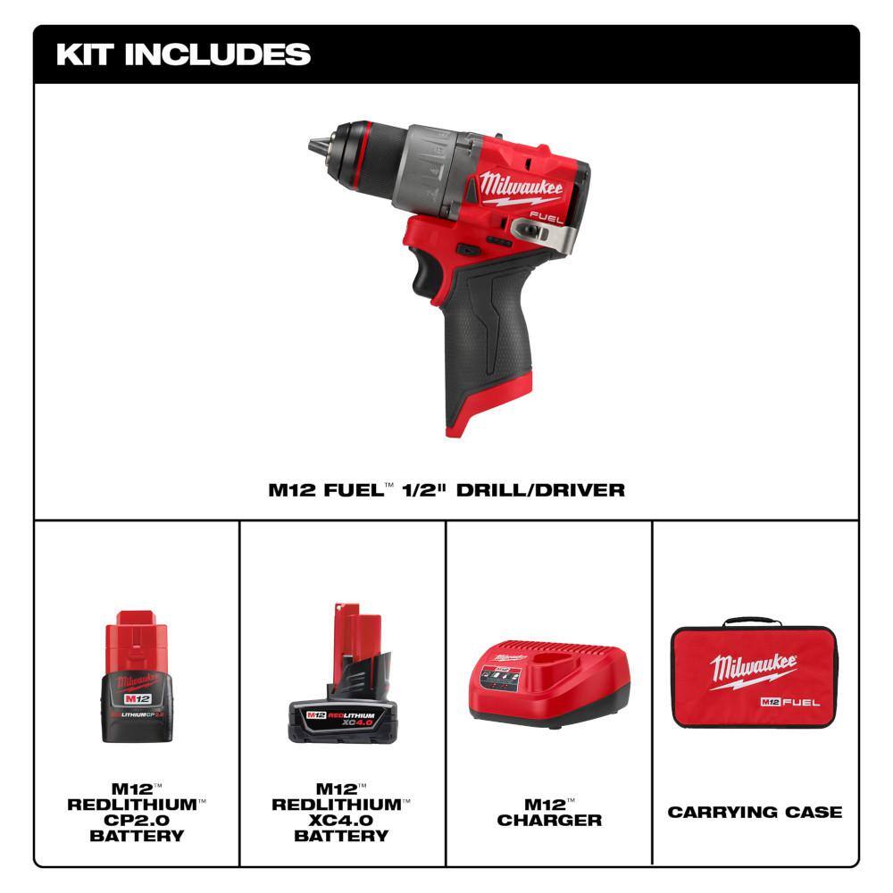 MW M12 FUEL 12V Cordless Lithium-Ion Brushless 12 in. Drill Driver Kit  SHOCKWAVE Titanium Drill Bit Kit 3403-22-48-89-4670