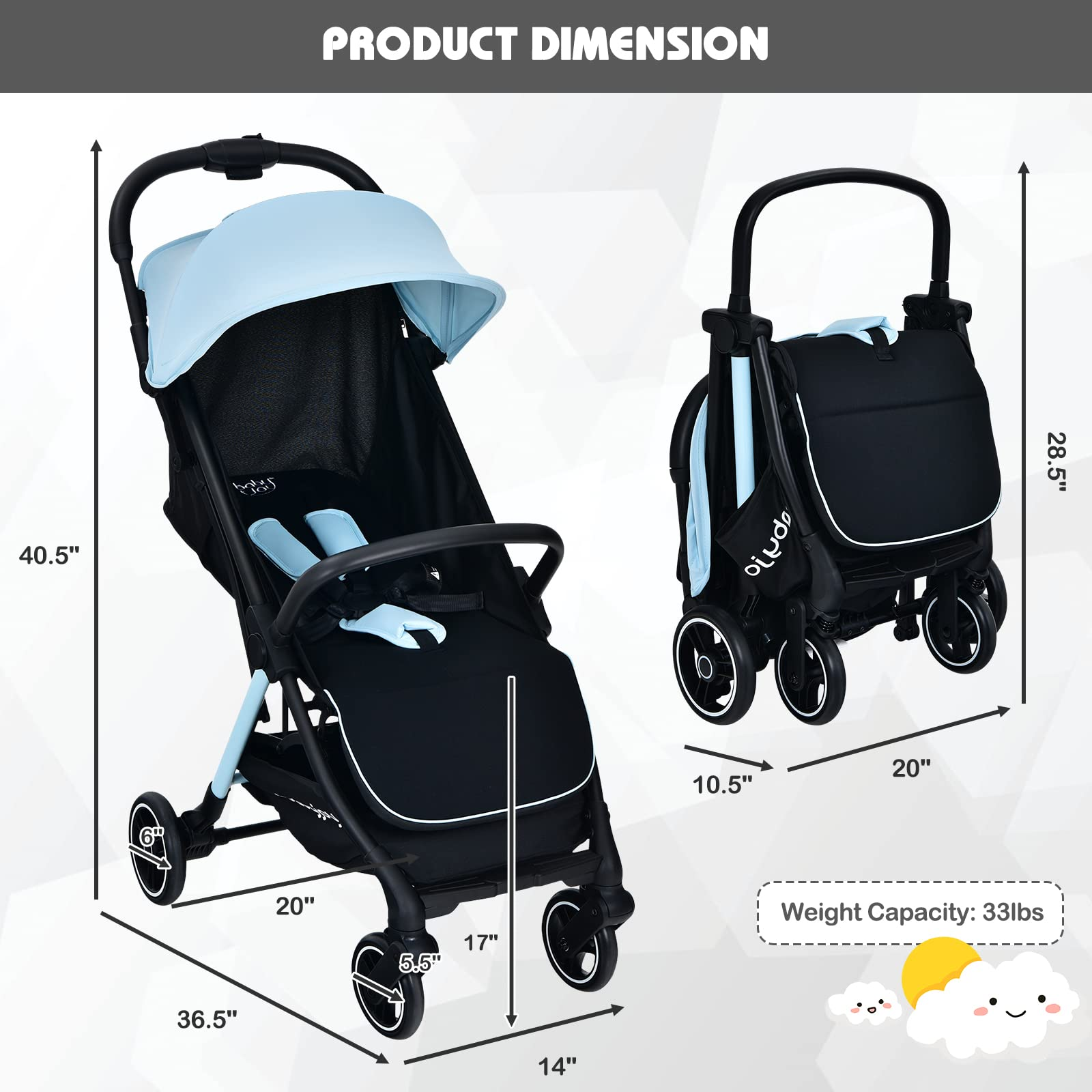 BABY JOY Lightweight Baby Stroller, Compact Travel Stroller