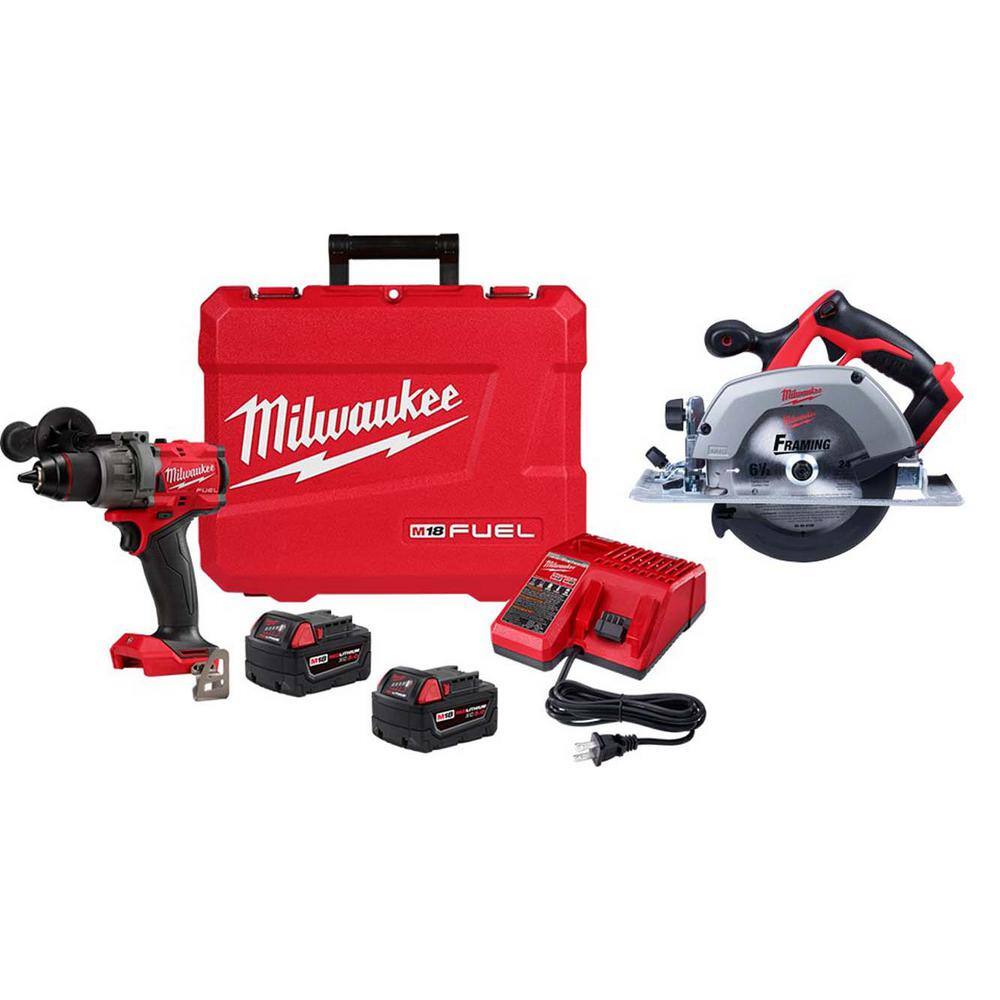 MW M18 FUEL 18-V Lithium-Ion Brushless Cordless 12 in. DrillDriver Kit with 6-12 in. Circular Saw 2903-22-2630-20