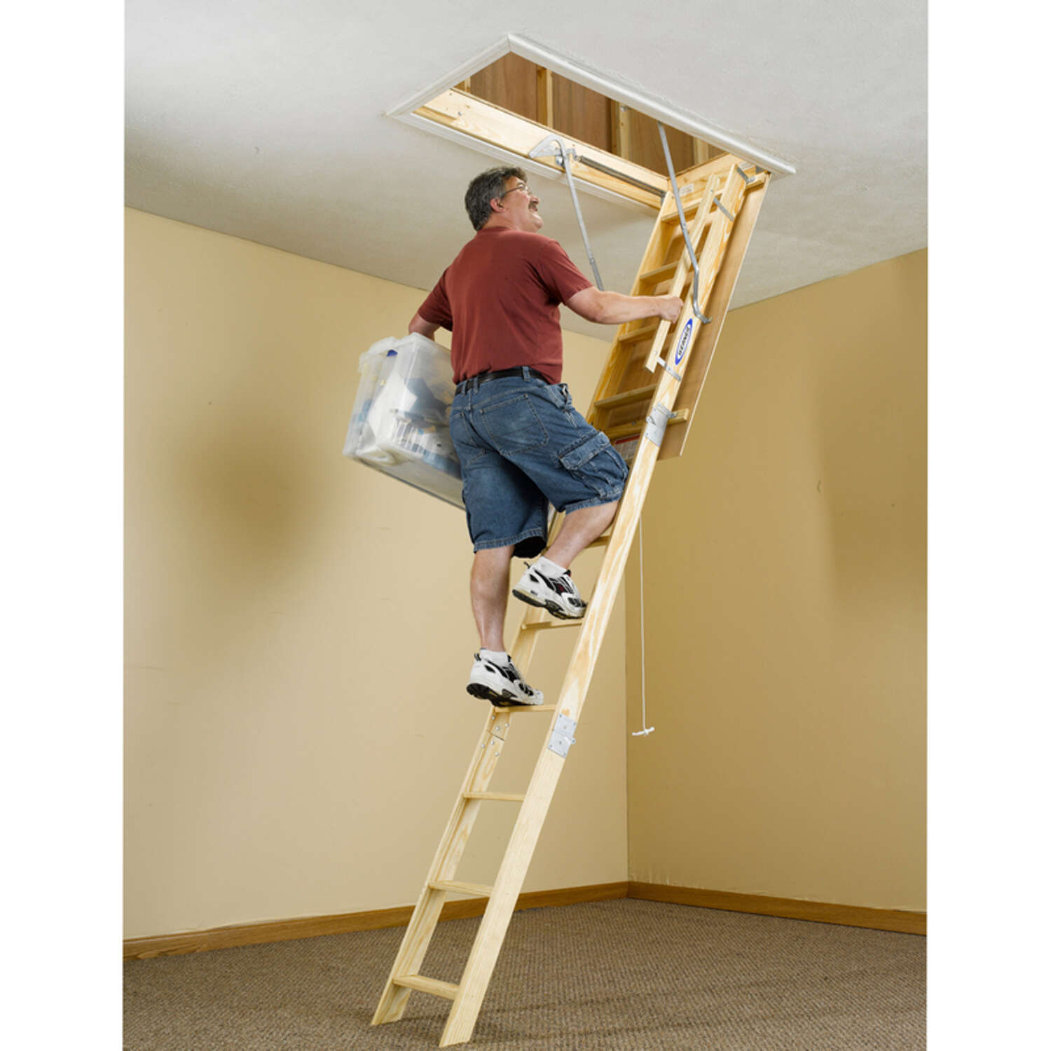 Werner Wood Pull Down Attic Access Ladder 8.9 - 10 ft. Ceiling