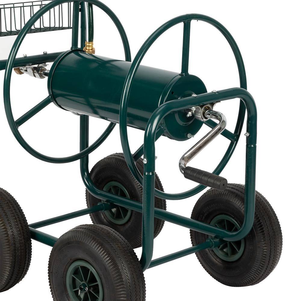 Afoxsos 38.2 in. x 20.9 in. x 39.4 in. Iron Water Pipe Truck Hose Reel Cart in Green for Garden Yard SYHW110