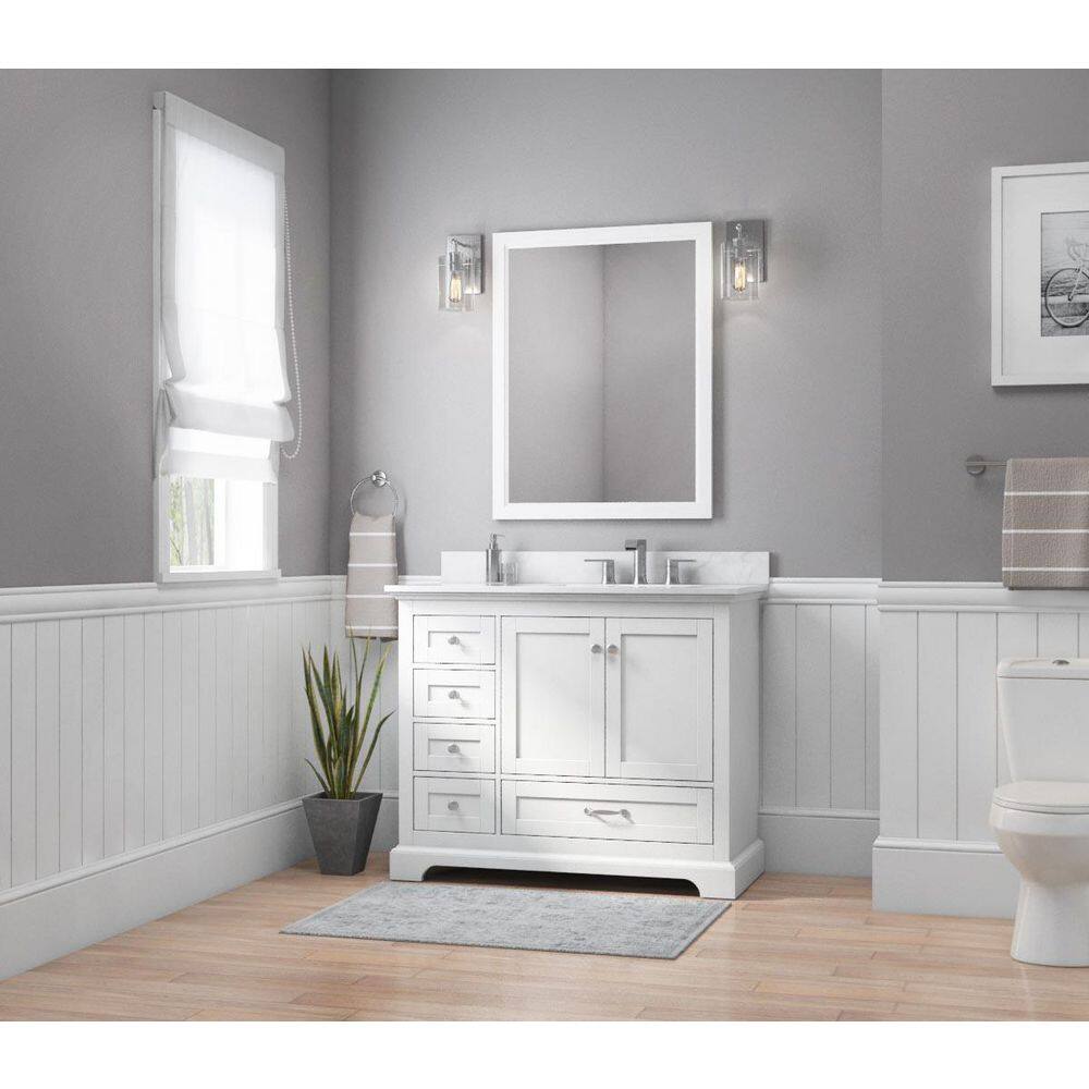 Home Decorators Collection Bluestern 42 in. W x 20 in. D x 34.5 in. H Bath Vanity in White with Lightly Veined Engineered Stone Top HDTD42VW