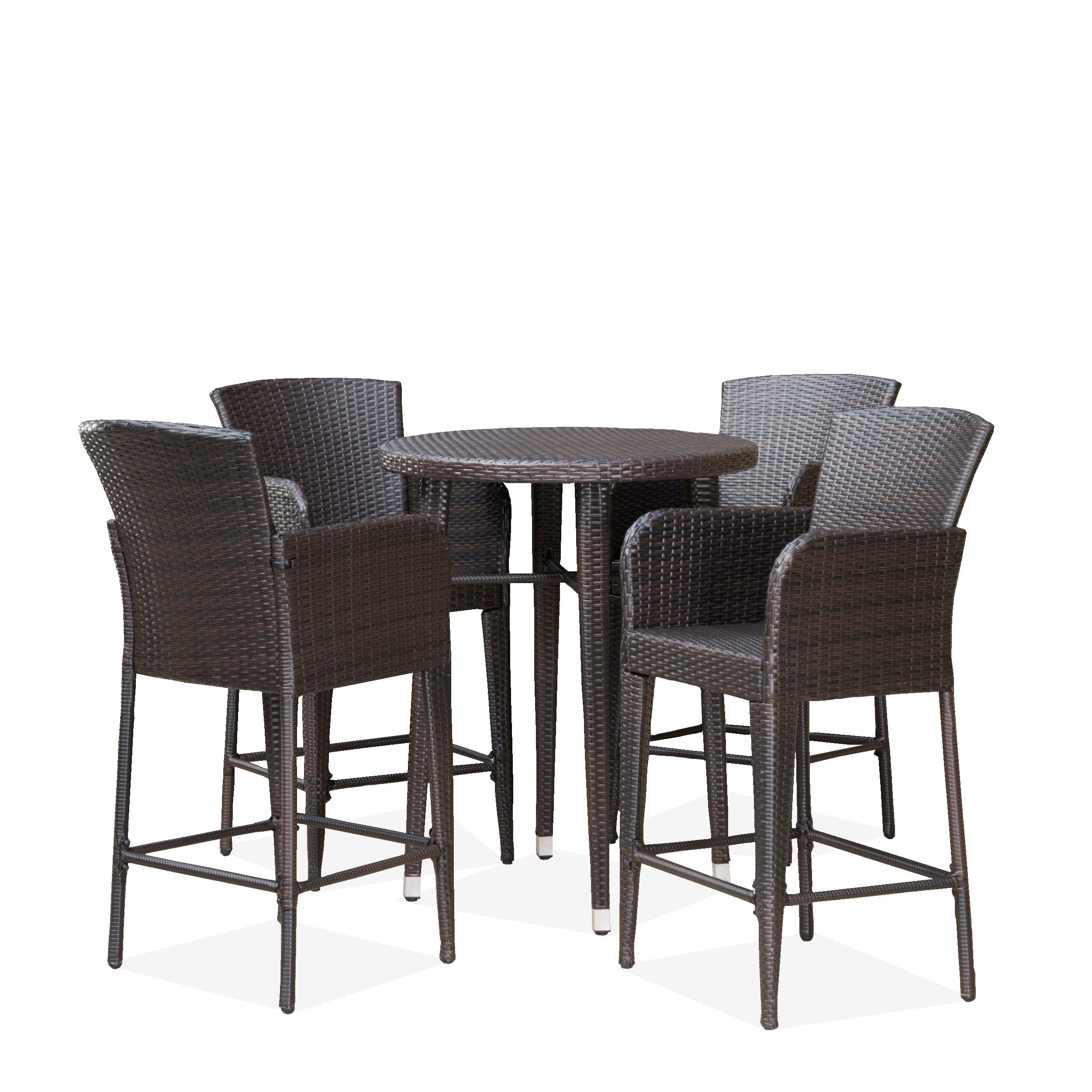 Callum Outdoor 5 Piece Wicker Bar Set, Multi-Brown