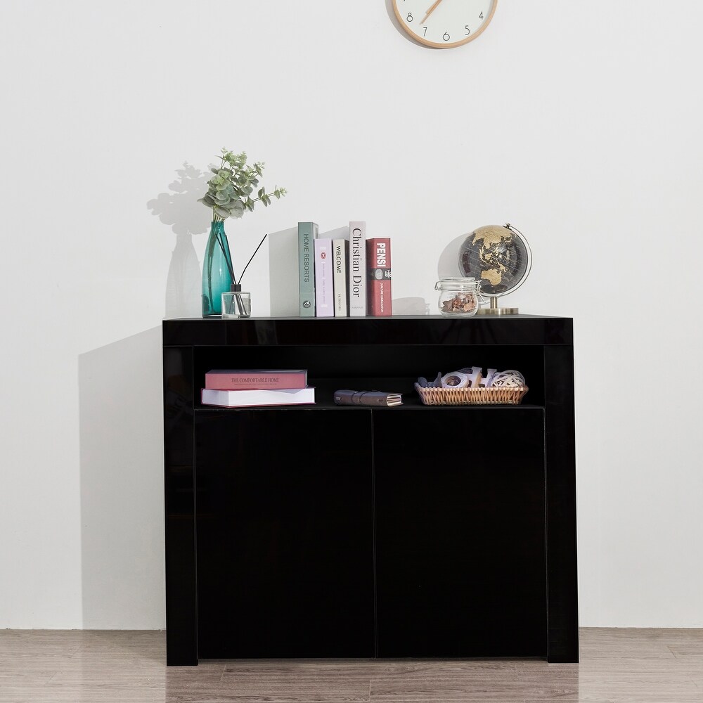 Living Room Sideboard Storage Cabinet Black High Gloss with LED Light  Modern Kitchen Unit Cupboard Buffet Wooden Storage