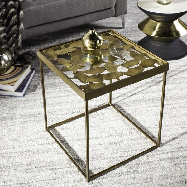 SAFAVIEH Lilian Leaf Antique Brass Side Table - 16