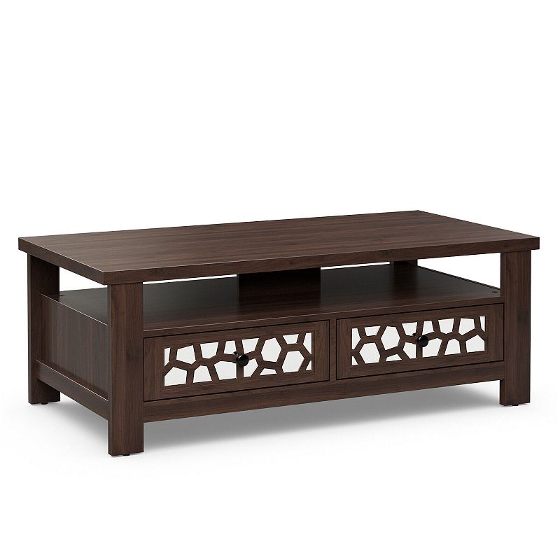 3-tier Coffee Table with 2 Drawers and 5 Support Legs