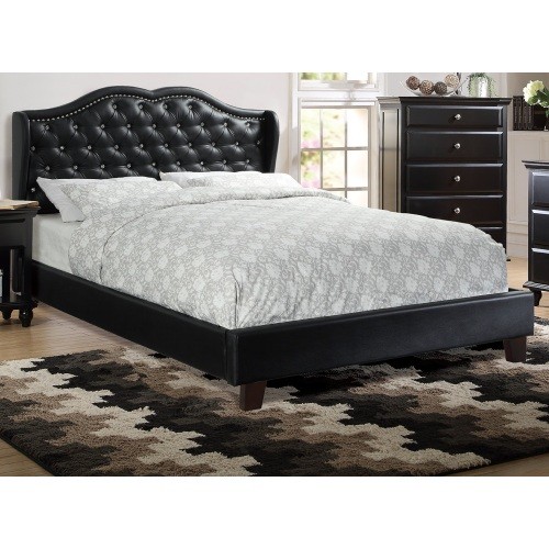 Queen Size Bed 1pc Bed Set Black Faux Leather Upho...