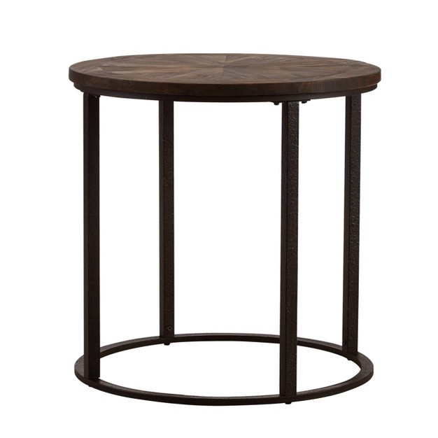 Lymedon Round Reclaimed Wood End Table Natural black Aiden Lane