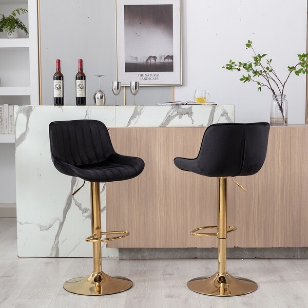 Modern Velvet Adjustable Bar Stools With Golden Base