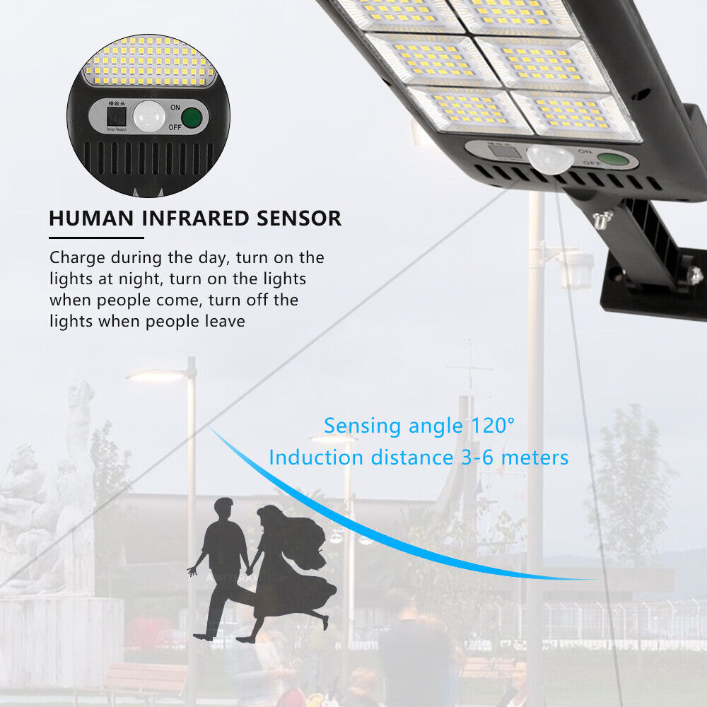 SOATUTO Solar Street Light Motion Sensor IP67 Waterproof Solar Security Flood Lights Outdoor with Remote Control Arm Pole Dusk to Dawn Solar LED Light Lamp for Garden，Yard，Path，Parking Lot - JY-120