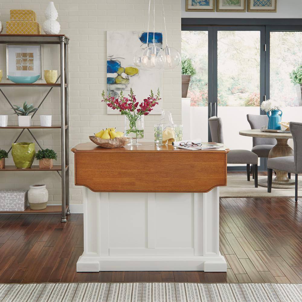 HOMESTYLES Americana White Kitchen Island With Drop Leaf 5002-94