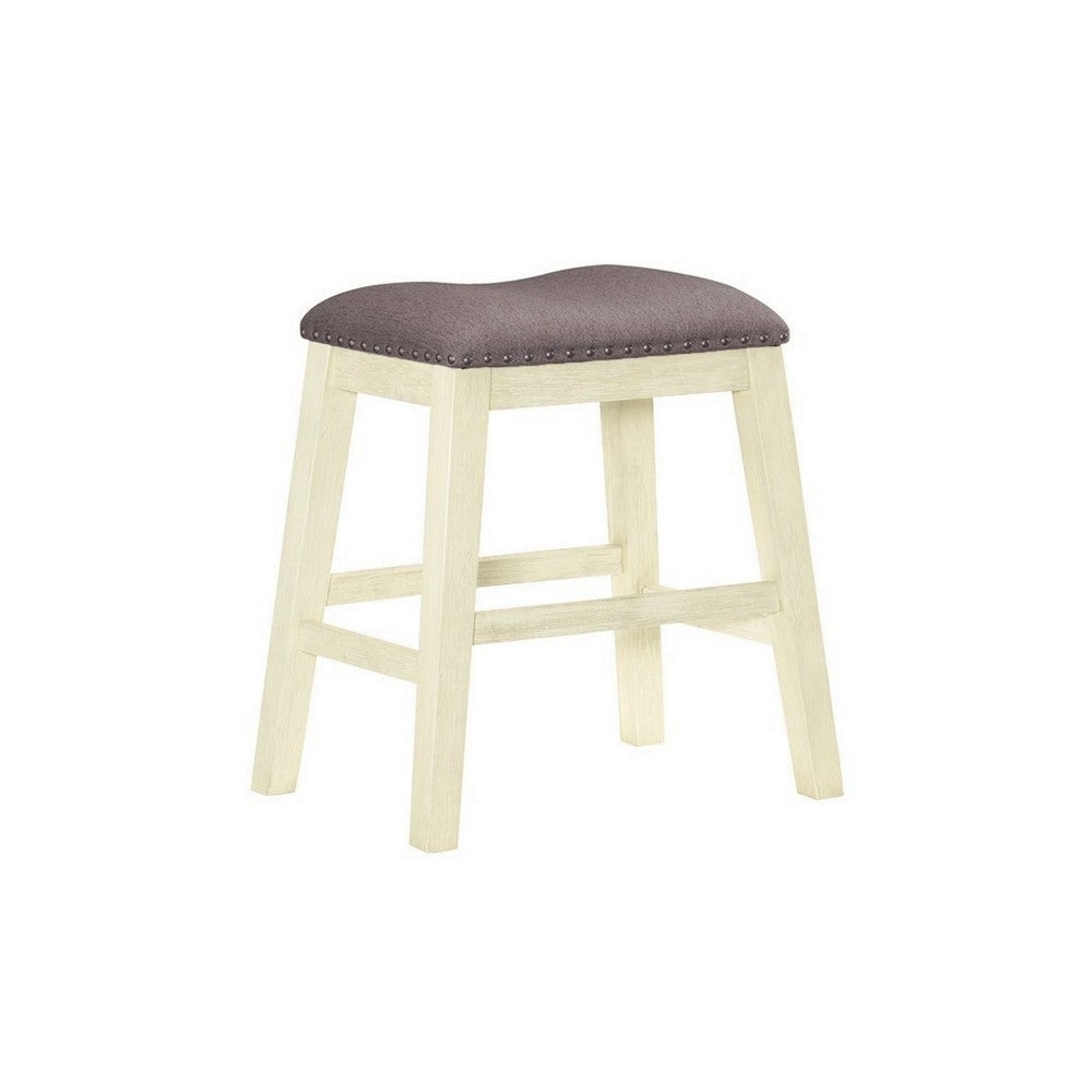 Joss 24 Inch Counter Stool， Gray Cushioning， Saddle Seat， Set of 2， Cream - 21L x 24H x 16W，