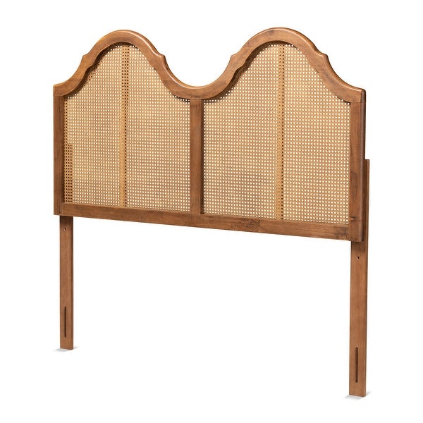 Hazel Ash Walnut Wood and Synthetic Rattan Arched Headboard - - 32969784