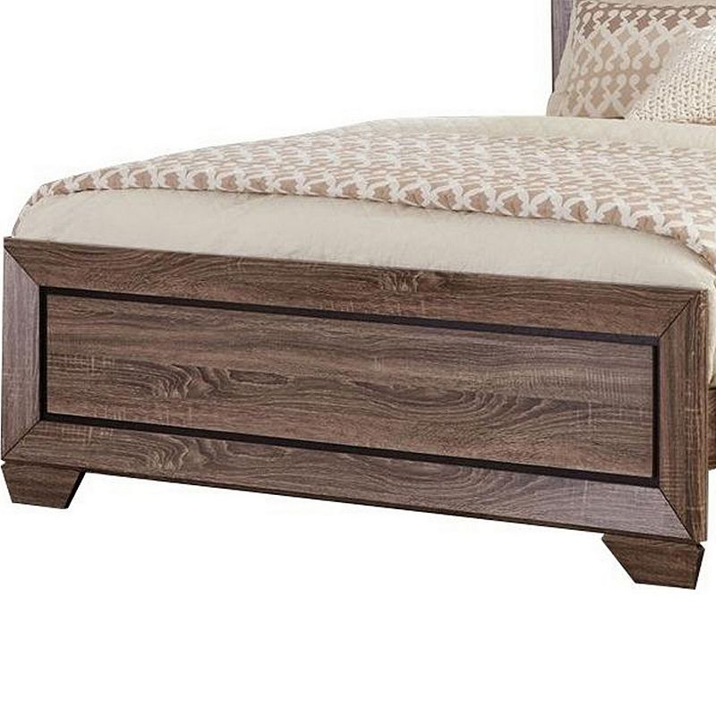 Transitional Style Eastern King Bed with Plank Headboard， Taupe Brown