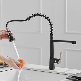 matrix decor Single Handle Touchless Deck Mount Gooseneck Pull Down Sprayer Kitchen Faucet with Handles in Black MD-ALIS1270BPR