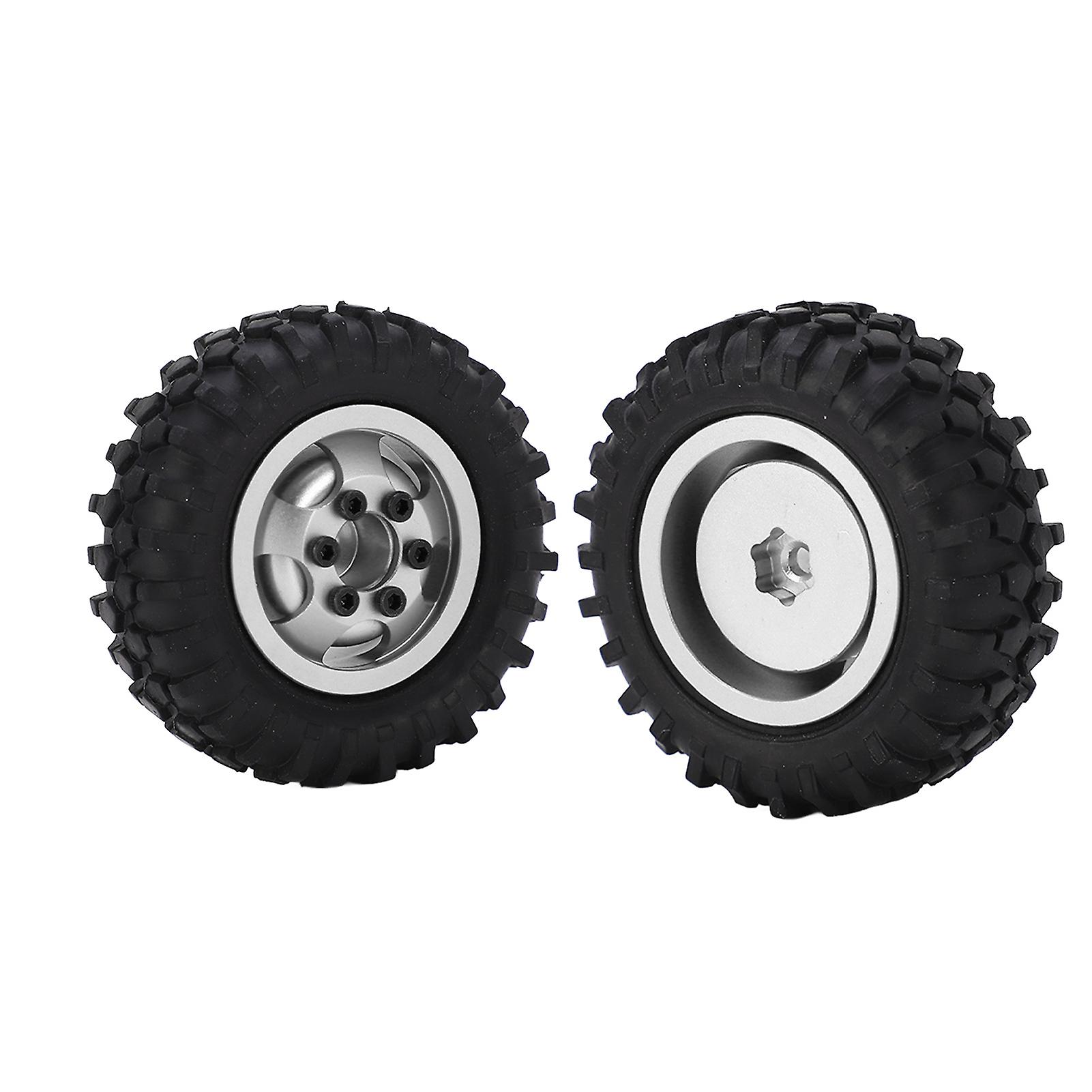 2pcs/set 55mm Metal Wheel Rims Tires Set For Axial Scx24 1/24 Rc Car Wheel Rim Rubber Tyresilver