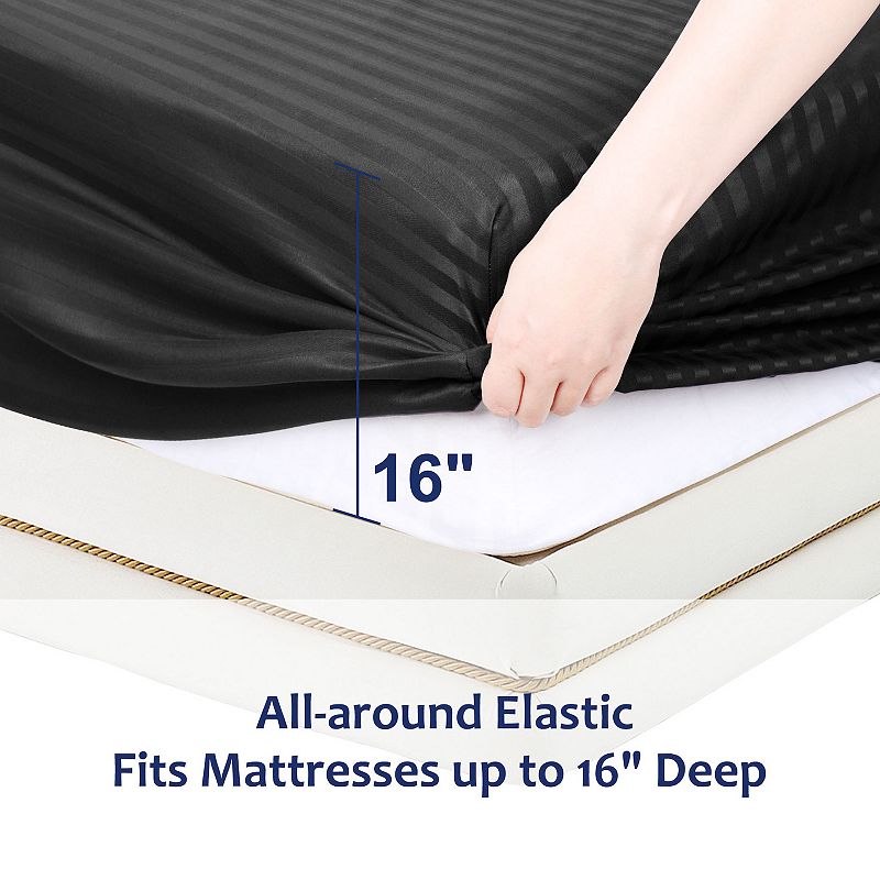 100GSM Microfiber Striped Bed Fitted Sheet 16 Inch Deep Pocket Bed Mattress Cover King 78W x 80L