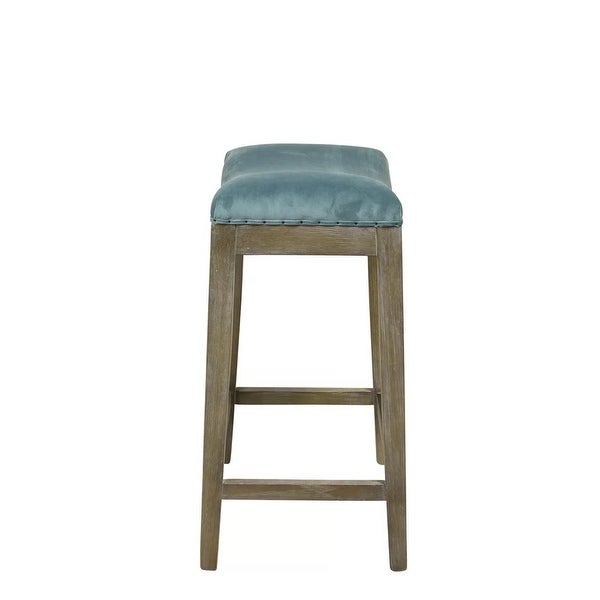 Stool Solid wood frame， Footrest with kick plate， Distressed finish and upholstered seat.