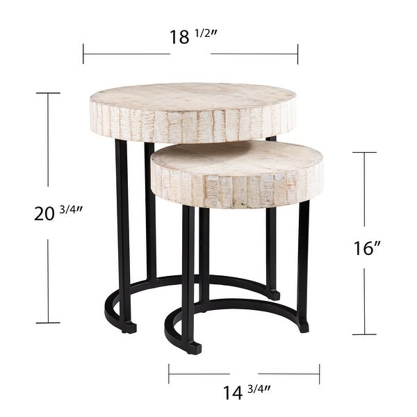 SEI Furniture Karelia Nesting Side Tables， Whitewashed/Black， Set of 2