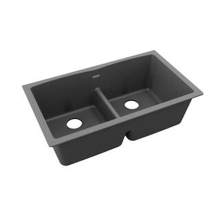 Elkay Quartz Classic Dusk Gray Quartz 33 in. Equal Double Bowl Undermount Kitchen Sink with Aqua Divide ELGDULB3322GY0