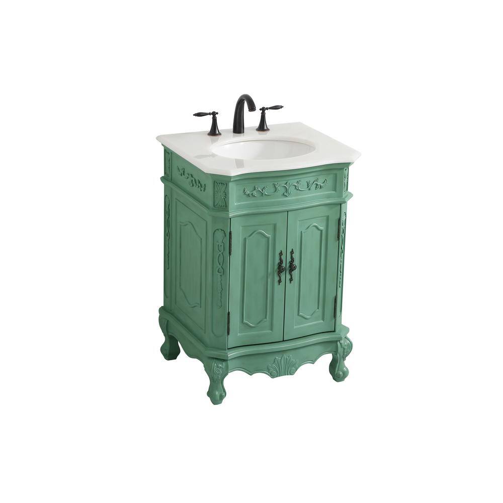 Simply Living 24 in. W x 21 in. D x 36 in. H Bath Vanity in Vintage Mint with White And Brown Vein Marble Top SL30372VM