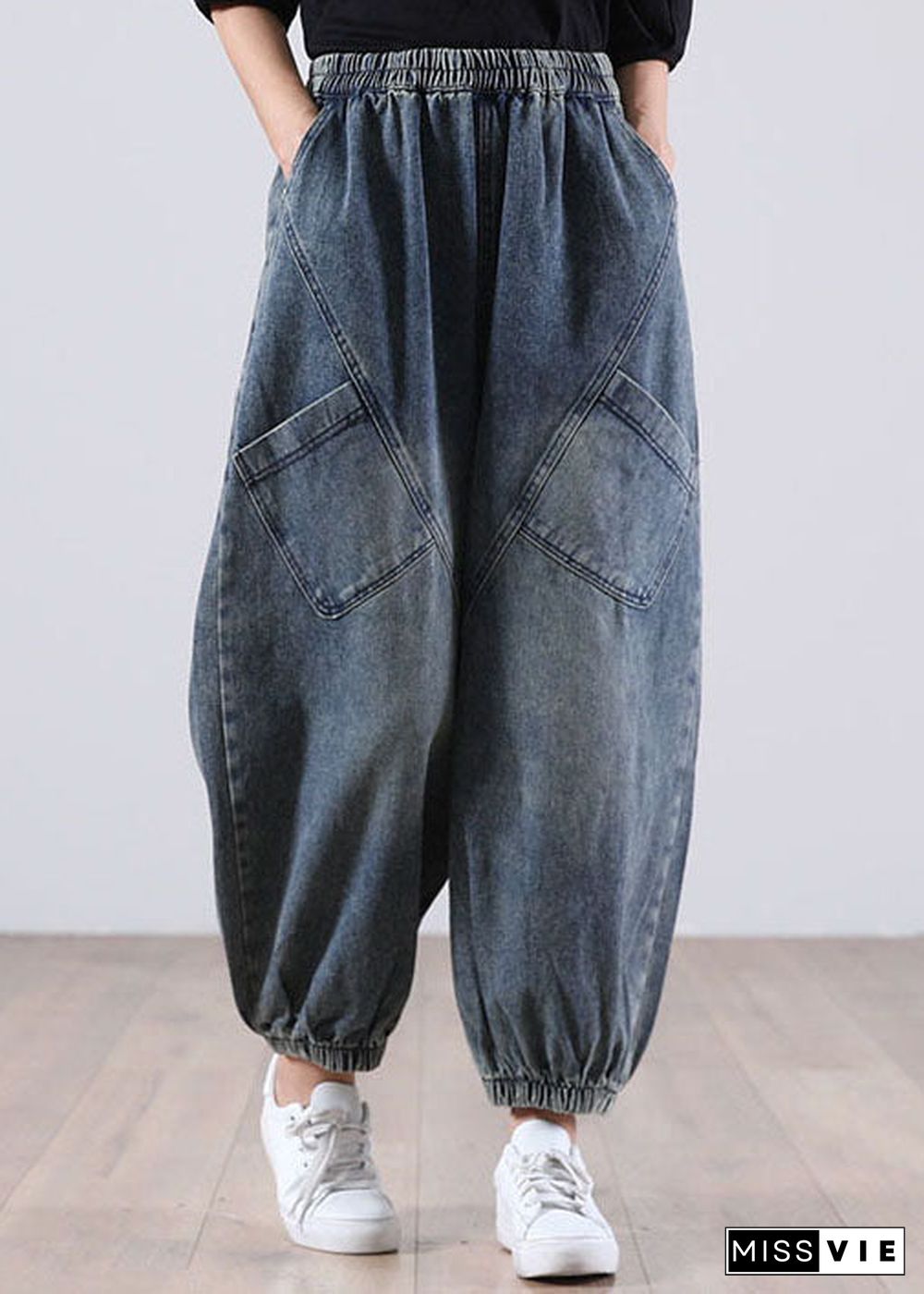 Style Blue Pockets denim Pants Winter