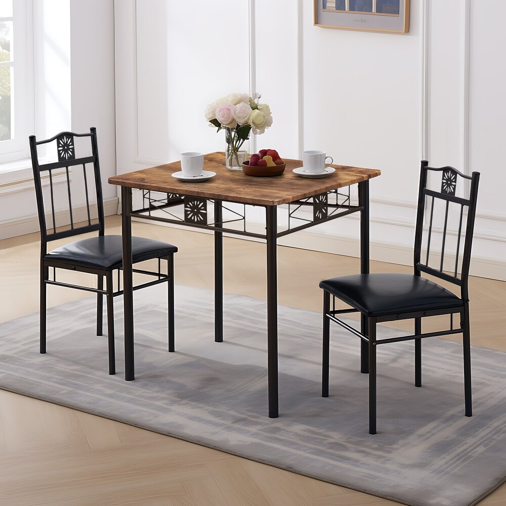 VECELO 3 piece Mid century Dining Table Set with Upholstered Chair