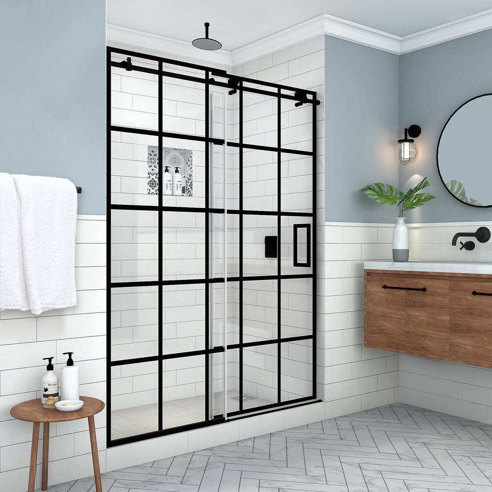 Aston Kamaya XL 56 in. - 60 in. W x 80 in. H Right Sliding Frameless Shower Door in Matte Black with StarCast Clear Glass SDR984WFS6080R